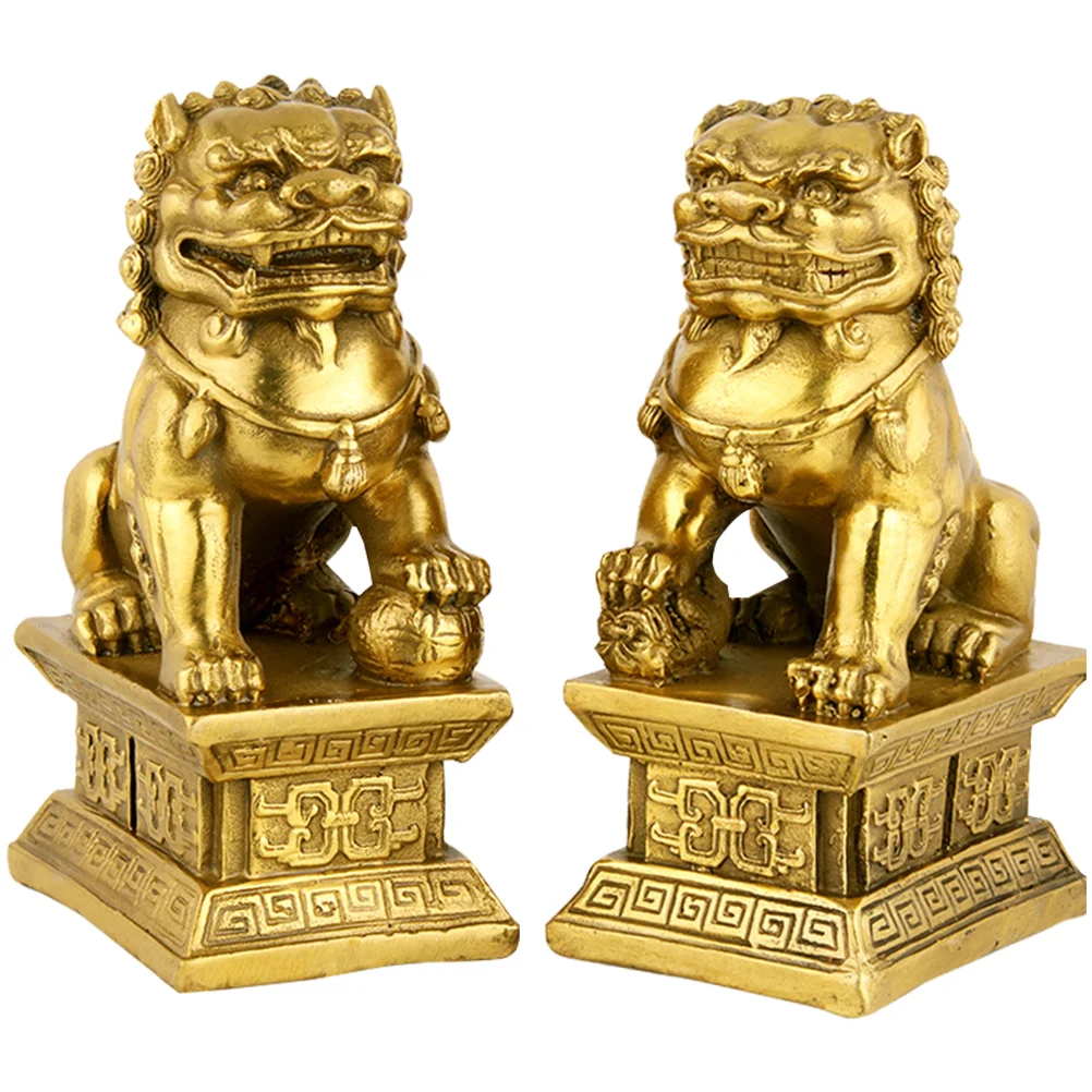 

Statue Figurine Chinese Fu Guardian Metal Tree Topper Decor Foo Statues Dog Brass Dogs Ornaments Wealth Fengshui Outdoor