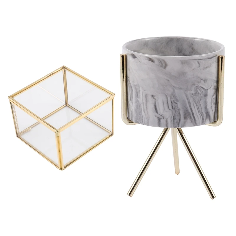 

Square Opening Glass Geometry Garden Jewelry Box With Nordic Home Minimalist Style Marble Vase