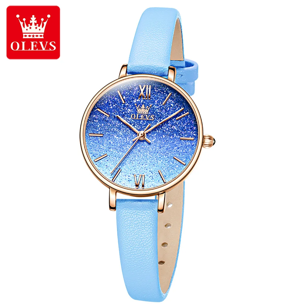 

OLEVS Fashion Leather Womens Watches Blue Top Brand Luxury Waterproof Ladies Wristwatches Starry Sky Reloj de mujer +Gift Box