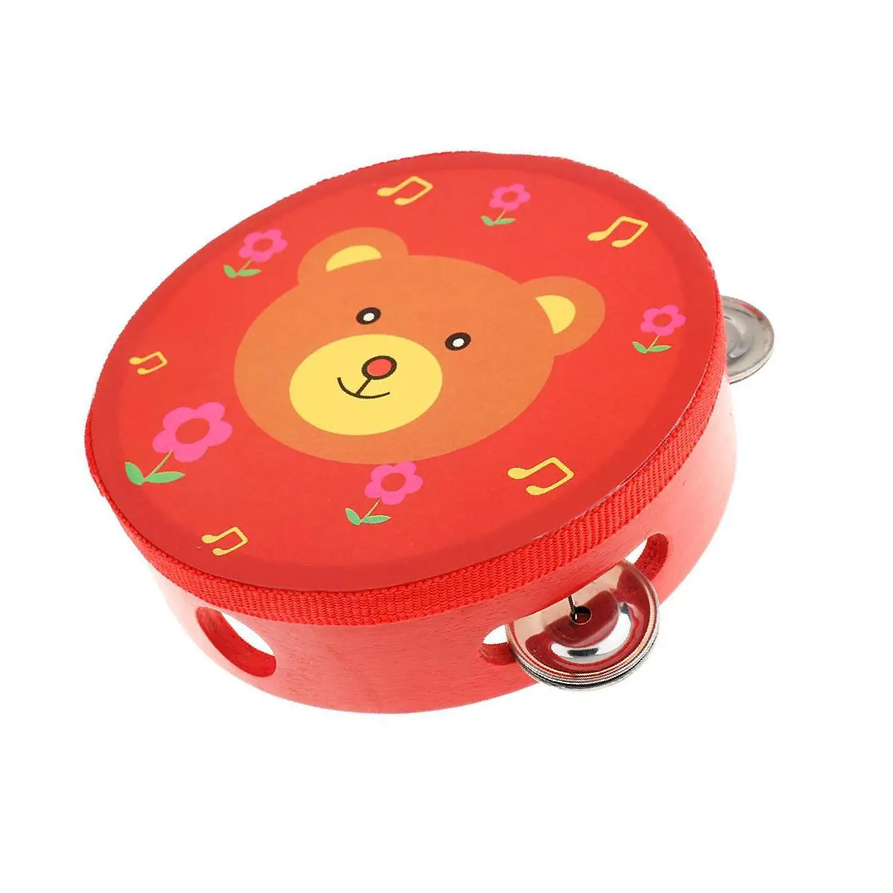 

2/3 NEW Wooden Tambourine Hand Bell Drum Musical Percusion Instrument-Flowers