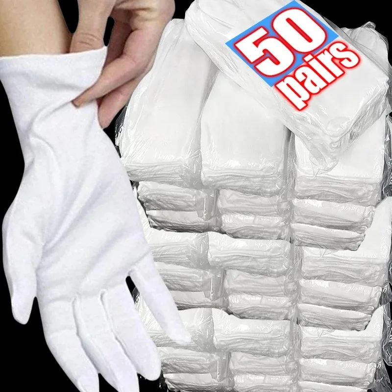 50/1 пар этикетных белых хлопковых перчаток эластичные рабочие перчатки ювелирные