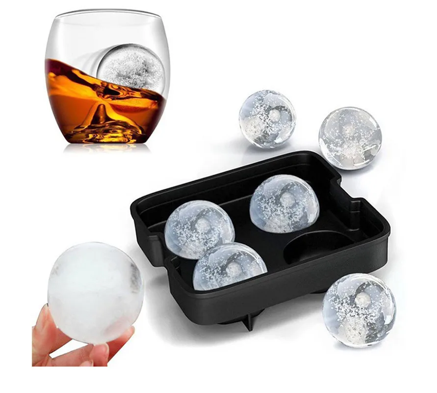 

hiskey Ice Cube Maker Ball Mold Mould Brick Round Bar Accessiories 4 Grids Silicone Black Ice Mold with Lid Kitchen Tools