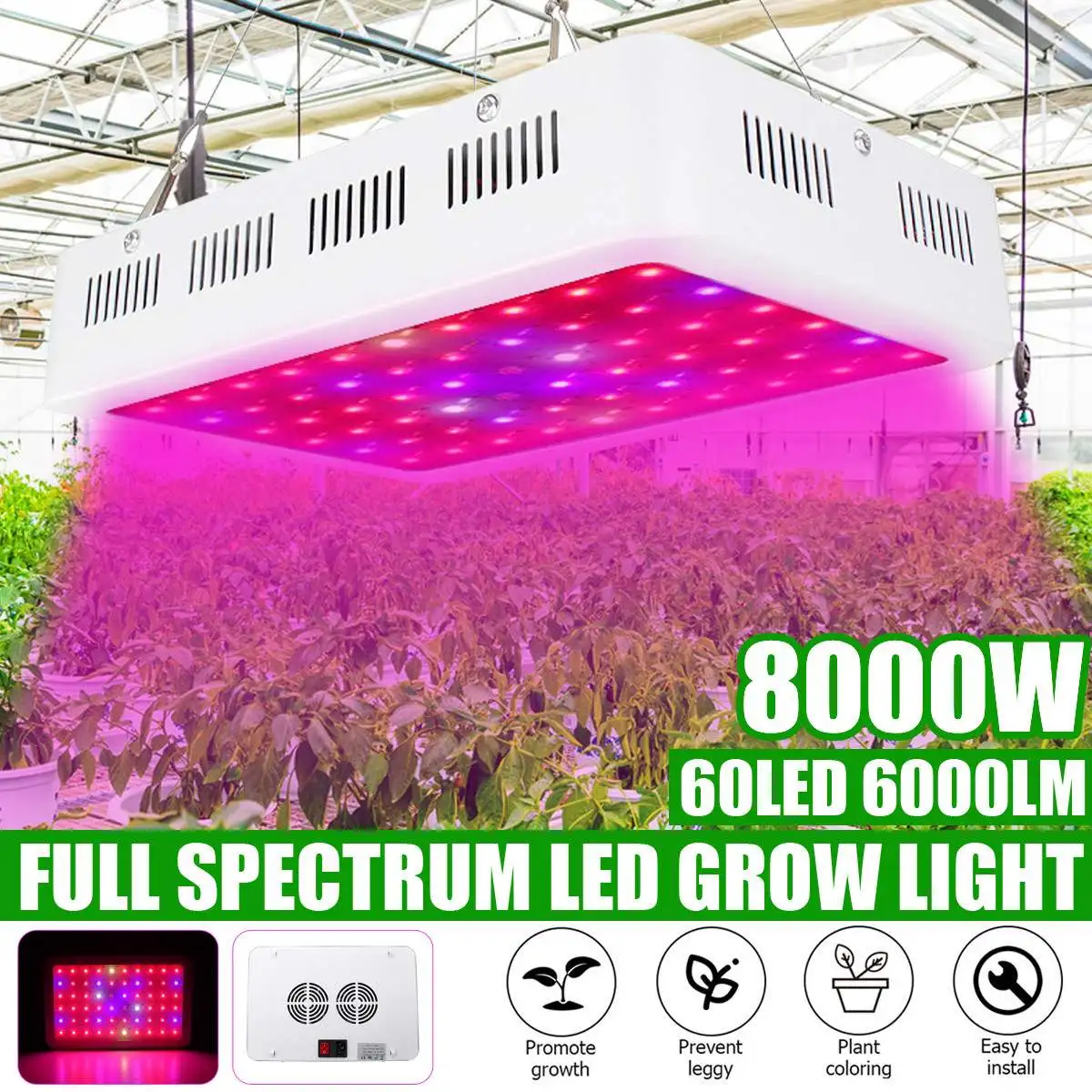 2022 New LED Grow Light 8000W Waterproof Phytolamp Full Spectrum Mode Switch Veg Bloom Indoor Plant Growth Lamp