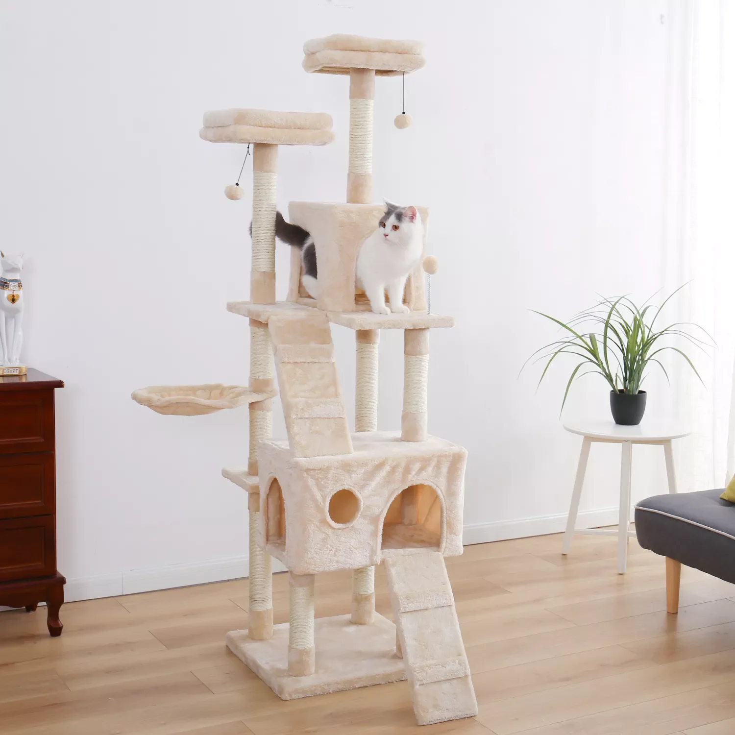 

2023New Free Shipping 180CM Multi-Level Cat Tree For Cats With Cozy Perches Stable Cat Climbing Frame Cat Scratch Board Toys Gra