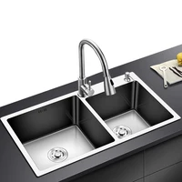 Stainless Steel Kitchen Sink Drainboard Pipe Black Undermount Mixer Taps Washing Sink Double Bowl Cuisine Home Improvement
