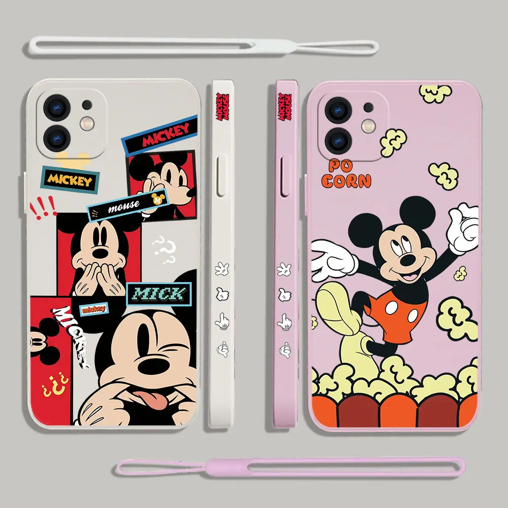 

Cute Cartoon Disney Mickey Mouse Phone Case For Xiaomi Redmi Note 12 11 11T 10 10S 9 Pro Plus 10C 9A 9C 9T 4G 5G With Hand Strap