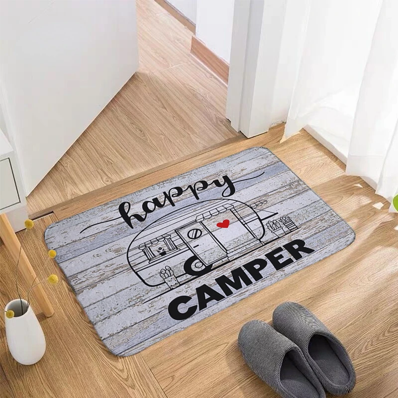 

Happy Camper Camping Entrance Doormat Carpet Area Rugs Bathroom Mats Floor Anti Slip Trendy Washable Outdoor Flannel Home Decor