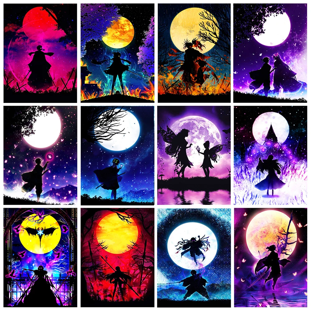 

5D DIY Diamond Painting Anime Samurai Ninja Diamond Mosaic Cartoon Moon Square Circle Fantasy Embroidery Cross Stitch Set Gift