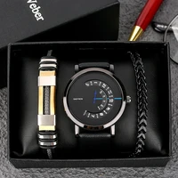 creative original gifts for men classic black luxury watch bracelet gift set with box quartz leather wristwatch present for male