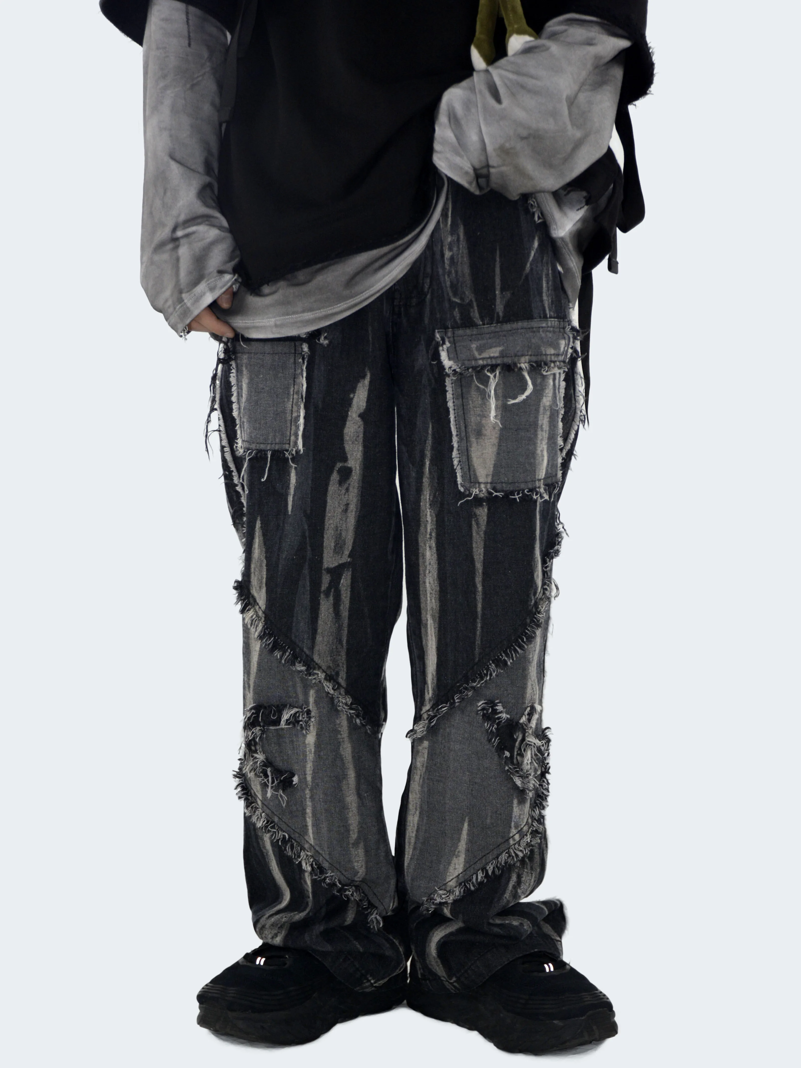 Y2K Emo Vintage Men Black Streetwear Ripped Baggy Straight Gothic Pants Hip Hop Grunge Jeans for Men Denim Trousers Alt Clothes