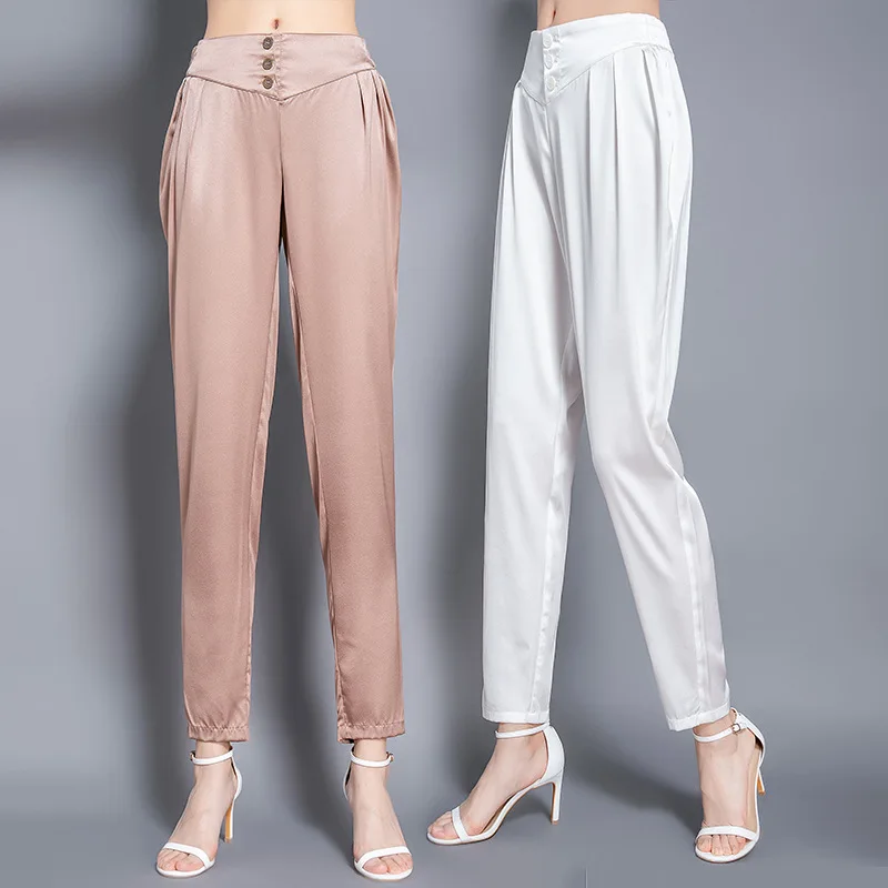 2023 New Summer Mulberry Silk Pants for Women Harem Pants Women Fashion Loose Trousers Women Casual Pantalon Pour Femme Zm3266