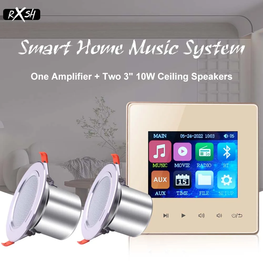 

Smart Mini Wall Amplifier Indoor Home Background Music System 2.8 Inch Screen Touch Key Stereo Sound Video Audio Panel 4*25W