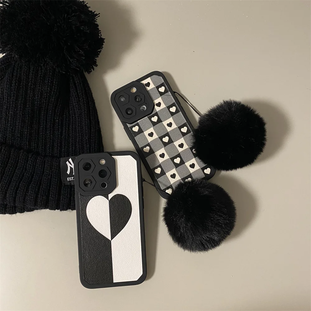 

Plush Ball Pendant Lady's Style for Iphone 13ProMax Case Camera Protects Full Coverage Shock Case for Iphone 12 11Promax 12pro