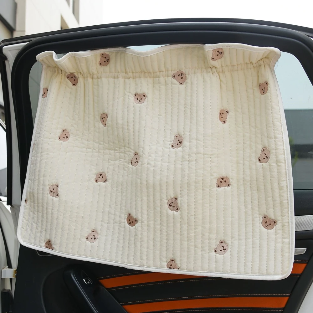 

Cute Baby Quilted Car Curtain Sunshade Cherry Bear Sun Shade Window Curtains UV Sun Protection Sunscreen Cloth for Children Kids