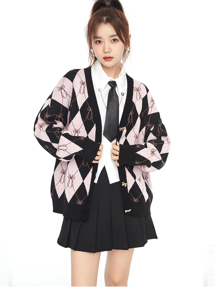 

ONE-T Spring Autumn Korean Cardigan Tops V-Neck Long Sleeve Tops Women Solid Knitted Cotton Sweaters Casual Simple Knit Shirts