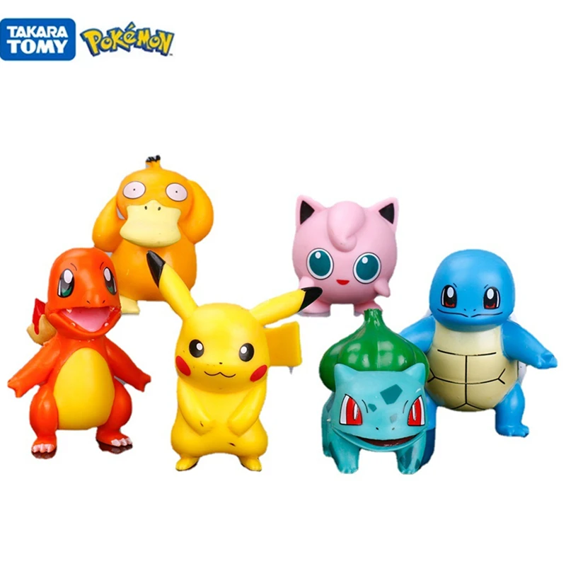 

6pcs/Set Toys Pokemon Psyduck Pikachu Squirtle Charizard Bulbasaur Pokémon Anime Figure Ornaments Model Cartoons Mini Toys Gift