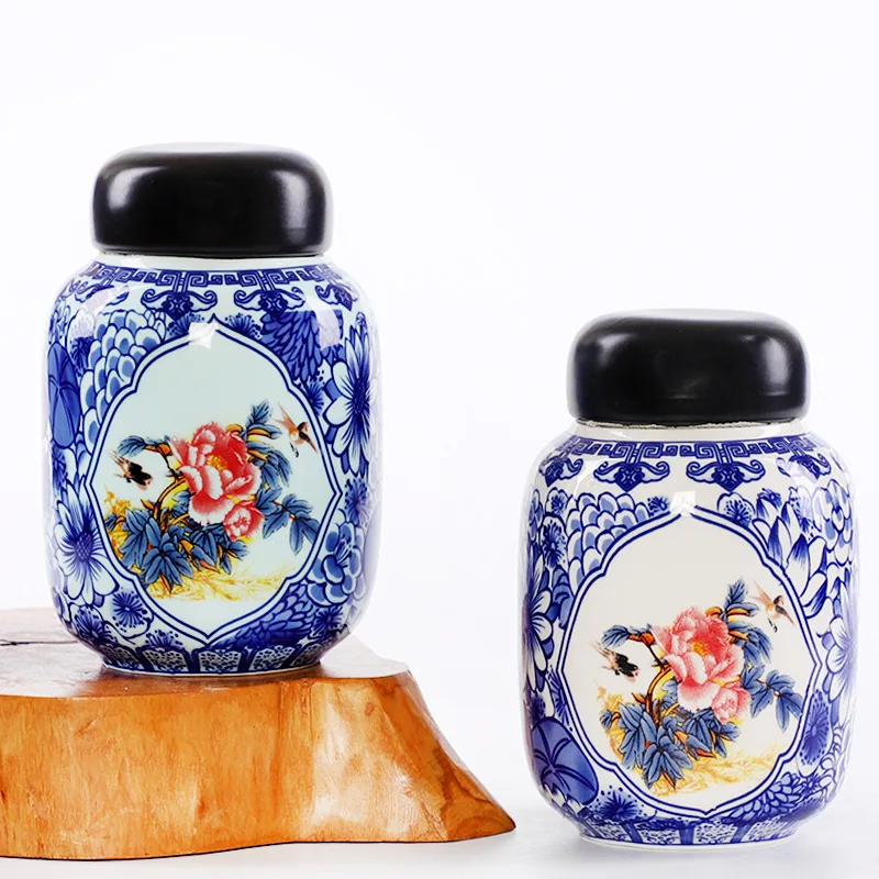 

Blue and White Porcelain Storage Jar Ceramic Sealed Tea Canister Mini Household Candy Nut Medicinal Material Storage Jar Bottle