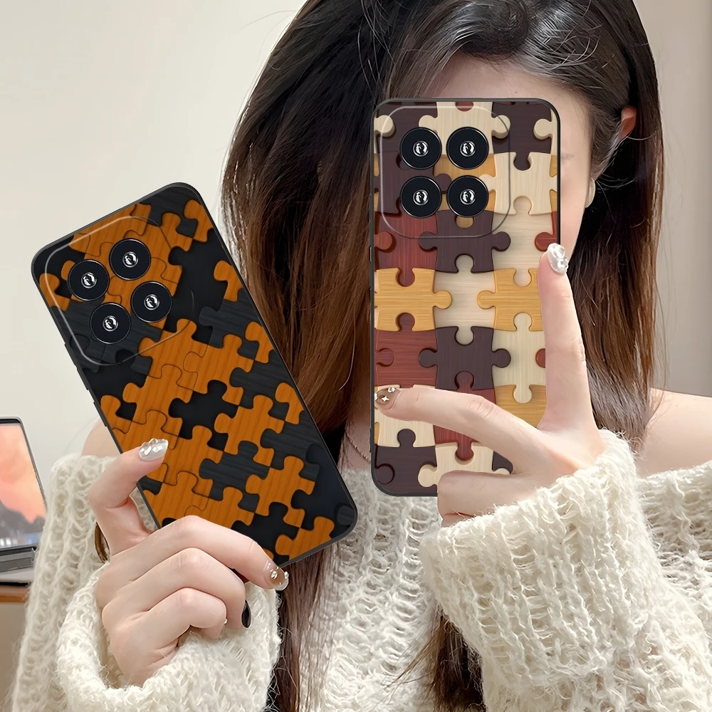 Puzzle Pretty Fashion Mobile Cell Phone Case for Xiaomi 14 13 12 11 10 9 T Ultra Lite Pro S SE X 5G Black Soft Cover Shell