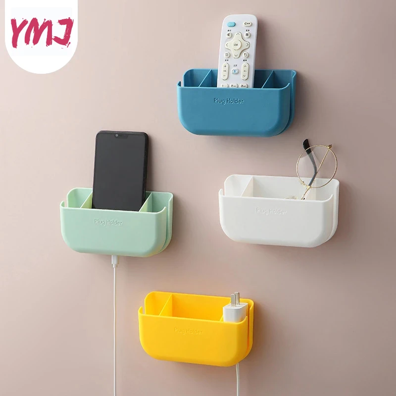 

Punch Free Wall Mounted Organizer Storage Box Remote Control Mounted Mobile Phone Plug Wall Holder Charging Multifunction hook