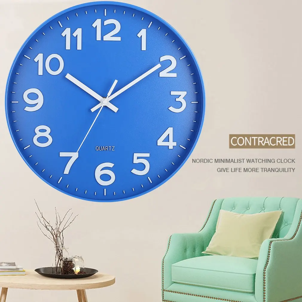 

12in 30cm Black Wall Clock ABS Modern Decorative Fashion Mute Living Room Simple Quartz Silent Round Wall Clocks