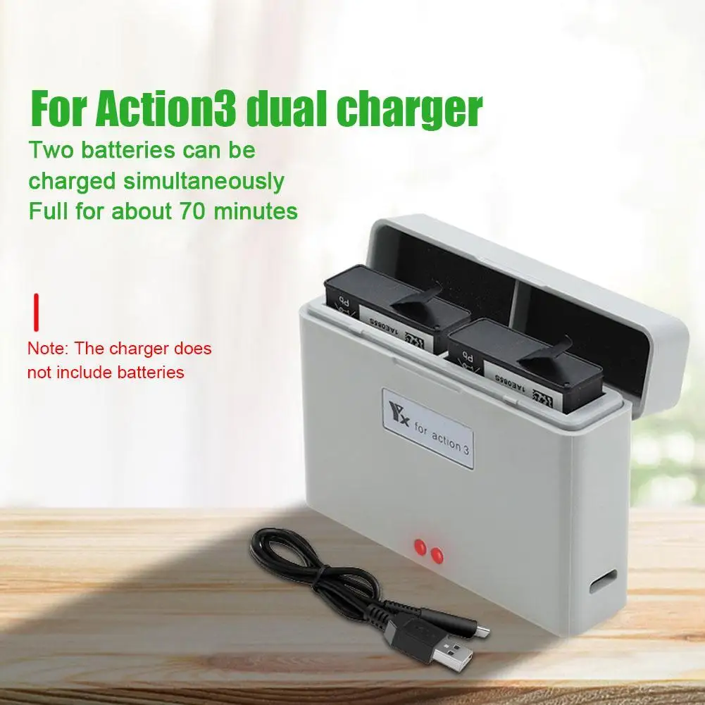

For Dji Action3 Dual Battery Charger Manager 2 In 1 Fast Charging Storage Support Multiple Charging Devices Accessories