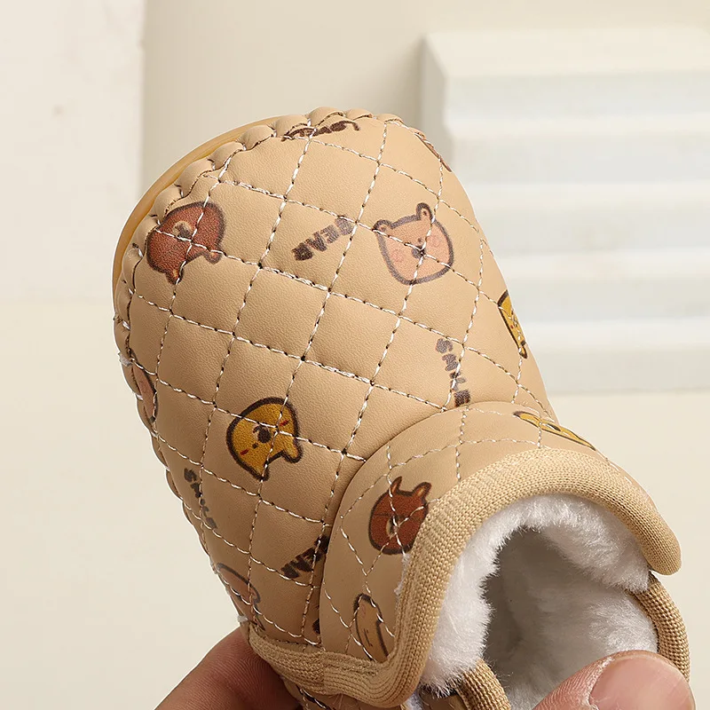 Зимние теплые плюшевые мягкие детские ботильоны из искусственной кожи с принтом