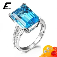 trendy 925 silver jewelry rings rectangle sapphire zircon gemstone charm finger ring for women wedding engagement accessories