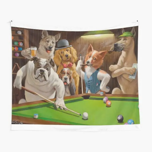 

Dogs Playing Pool Billiard Tapestry Travel Towel Bedspread Art Bedroom Beautiful Printed Home Wall Living Yoga Decor Room