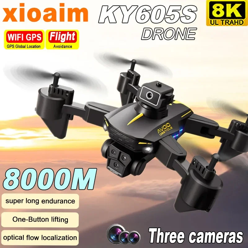 Квадрокоптер Xiaomi KY605S 8K с тремя камерами широкоугольный оптический поток