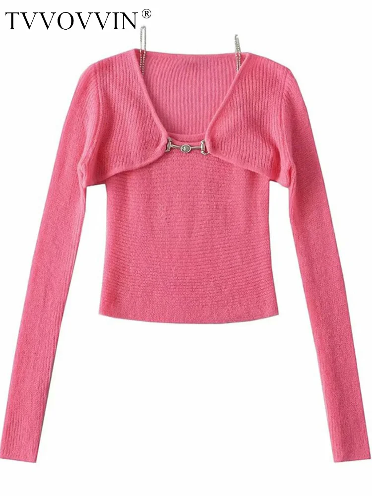 

Вязаный кардиган для TVVOVVIN, Женский Осенний облегающий короткий топ, свитер, милые модные женские топы, корейские розовые, красные, модные J8WA