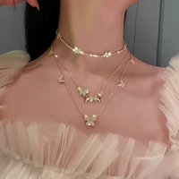 gold color shiny butterfly necklace for women exquisite multilayer pendant clavicle chain necklaces wedding party jewelry gifts