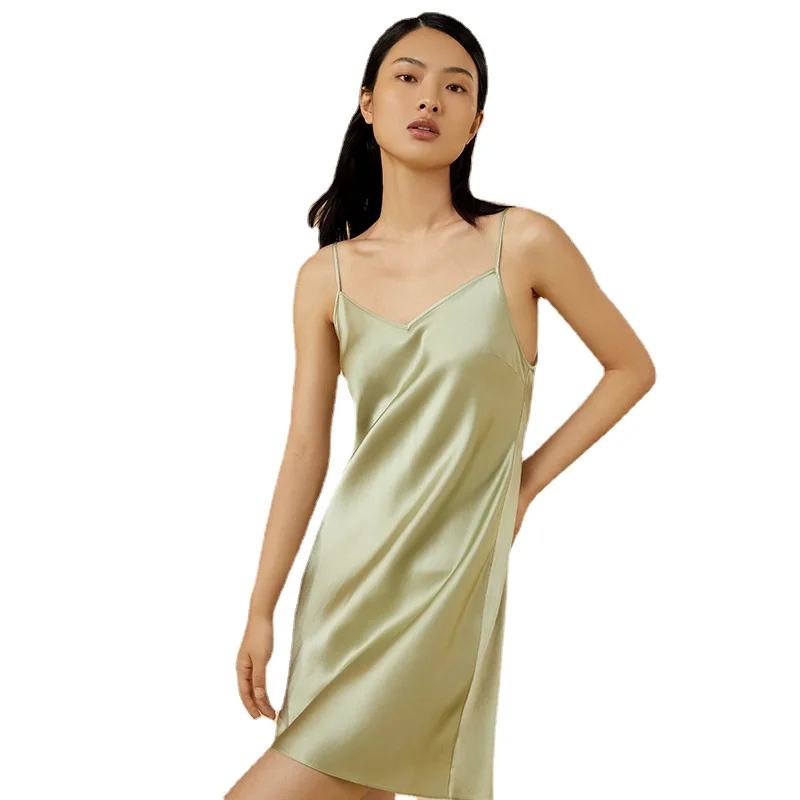 

Шелковая ночная рубашка, Летняя шелковая крутая Пижама на бретелях из 100% шелка тутового шелкопряда, Женская пикантная ночная рубашка