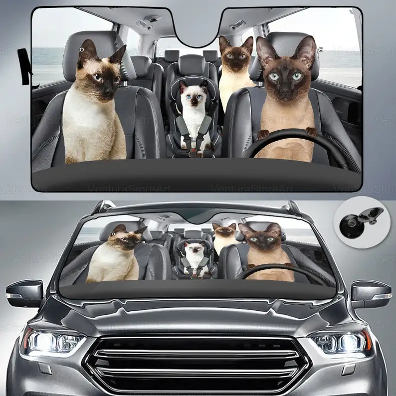 

Siamese Car Sunshade, Siamese Car Sun Protector, Siamese Lover, Cat Car Accessory, Siamese Windshield Sunscreen