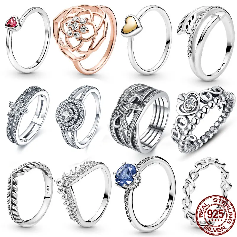 

2021 New Hot Sale 925 Sterling Silver Rings For Women Blue Zircon Sparkle Crown Ring Making Jewelry Gift Party Engagement