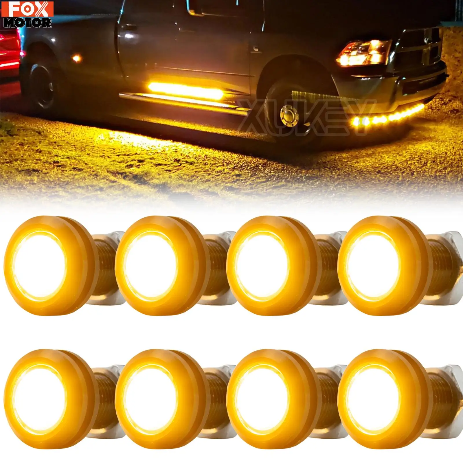 

8x 12V Front Grille Amber Marker LED Rock Grill Eagle Eye Hawkeye Light Kit DRL Universal SUV Pickups For Ford SVT Raptor Style