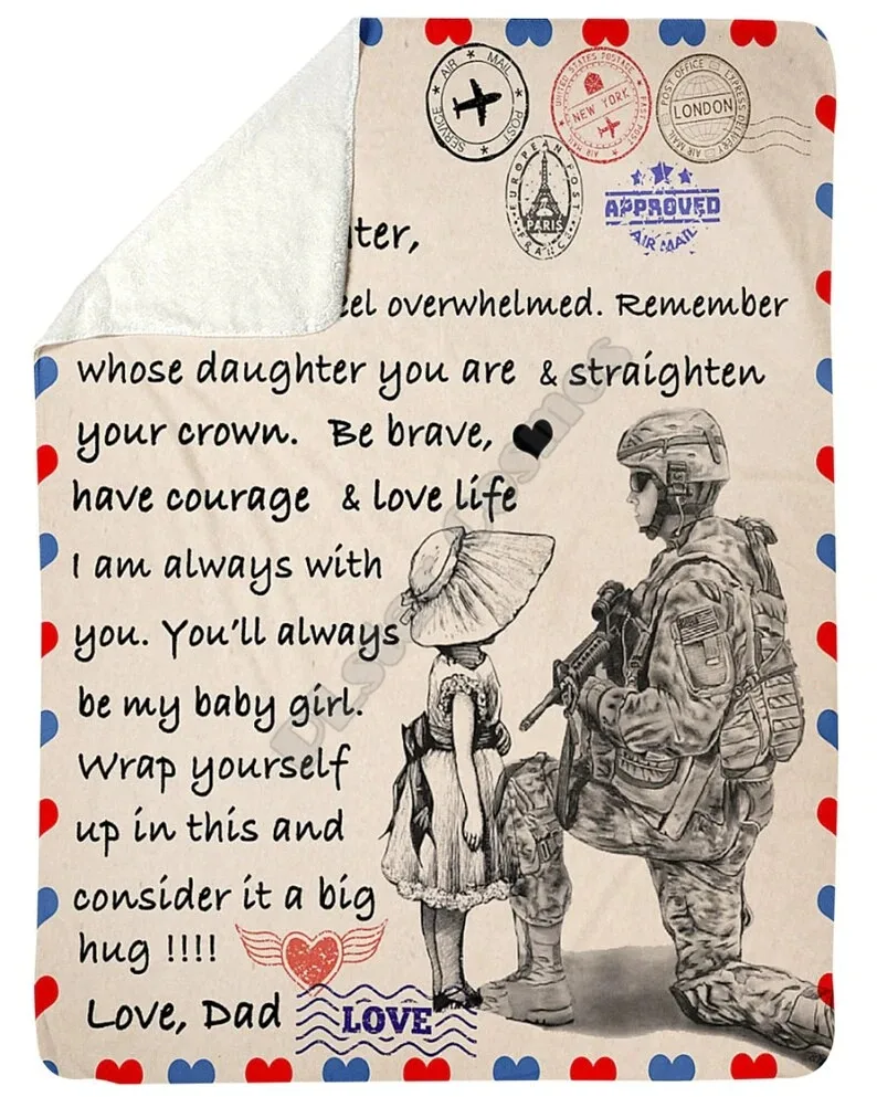 

Air Mail Letter To Daughter From Veteran Dad Flannel Blanket Kids Adult Soft Bed Cover Sheet Plush Blanket Multipurpose Blanket