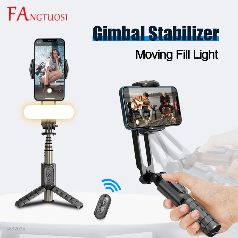 FANGTUOSI NEW Wireless Bluetooth Selfie Stick tripod Handheld Gimbal Stabilizer Mobile Phone Gimbal Stabilizer With fill light