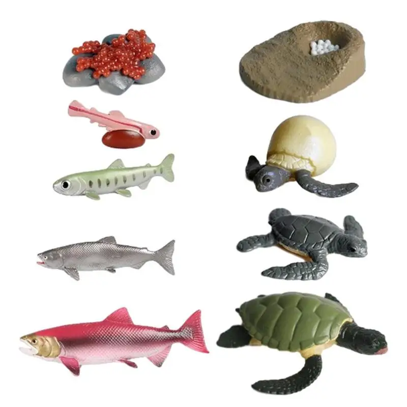 

Life Growth Cycle Simulation Sea Turtle Salmon Fish Action Figures Animal Model Baby Educational Miniature Kids Toy 9PCS/Set