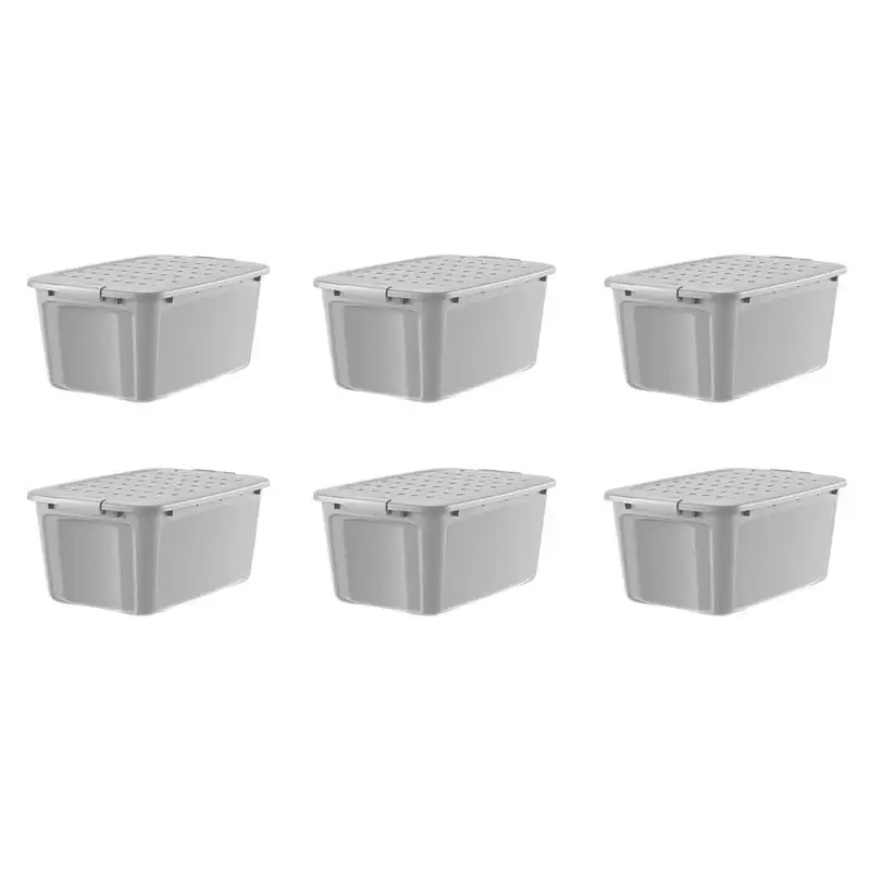 

15 Gallon Grey Plastic Latching Lid Tote Set of 6