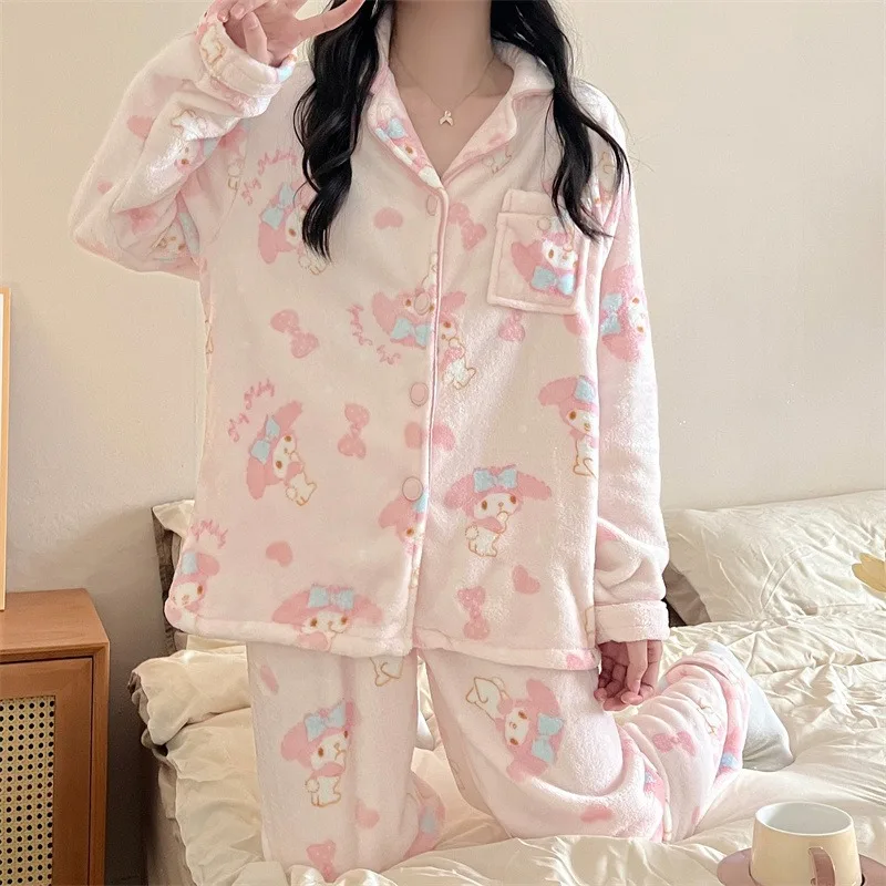 

Sanrio My Melody Cinnamoroll Pompompurin Pajama Thickened Cartoon Cuteness Kawaii Fashion Loungewear Set Girlfriend Gift