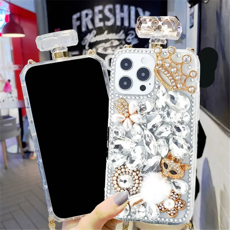 Роскошный чехол со стразами и флаконом духов для iPhone телефона с блестящими