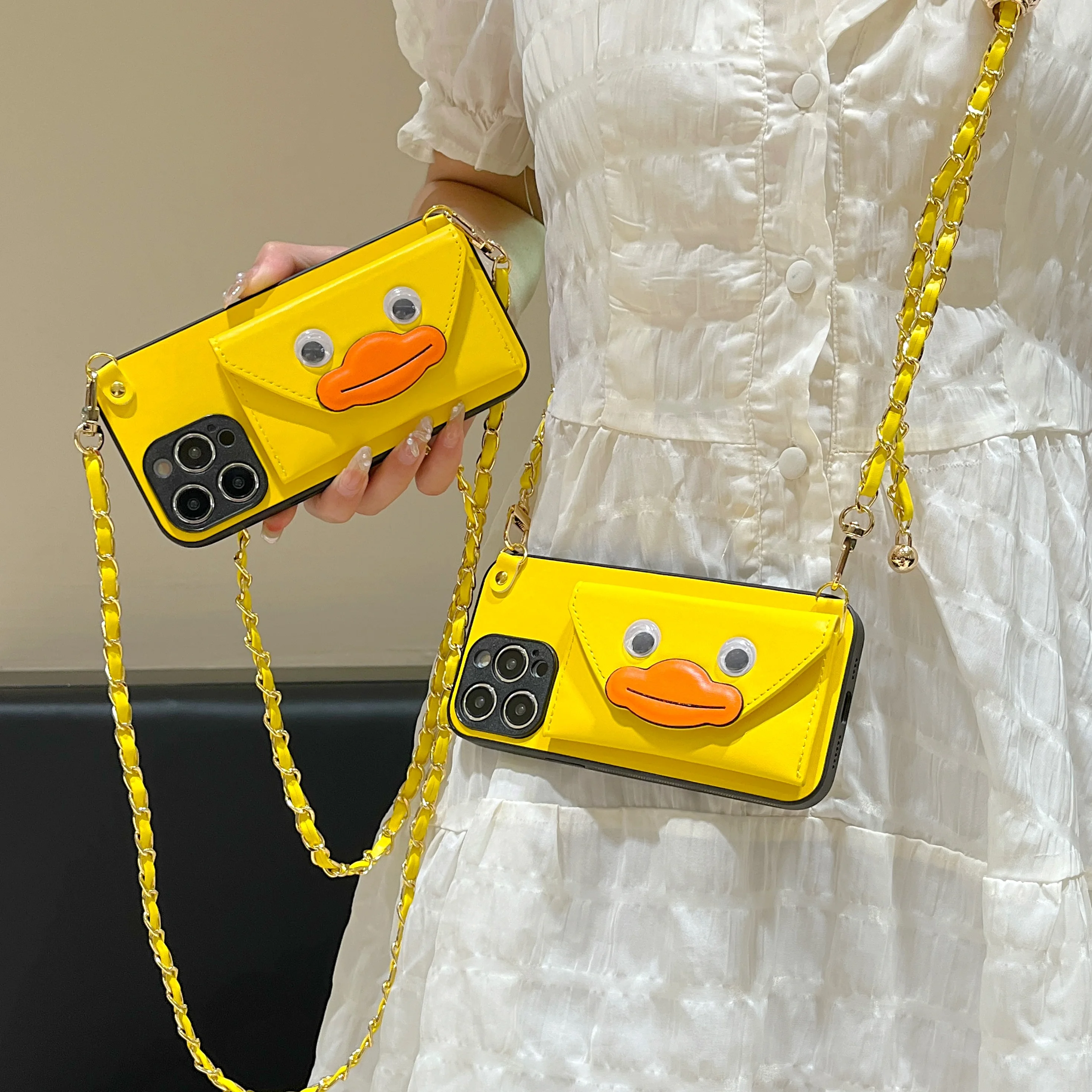 

Подходит для Apple 14promax Phone Case 13 Frog сосиска рот желтая утка iPhone 14plus защитный чехол через плечо Wallet12