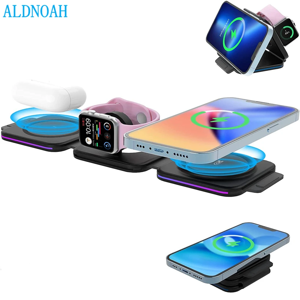 

3 in 1 Magnetic Wireless Charger for iPhone 12 13 Pro Max Foldable Phone Stand Desktop Wireless Chargers Pad for Airpods iWatch