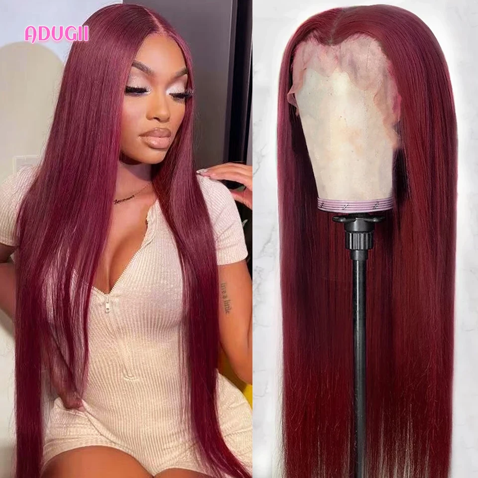 Burgundy Bone Straight Lace Front Wig 99J Red Colored Human Hair Wigs For Women 180 Density Remy Hair Brazilian Hair Wigs