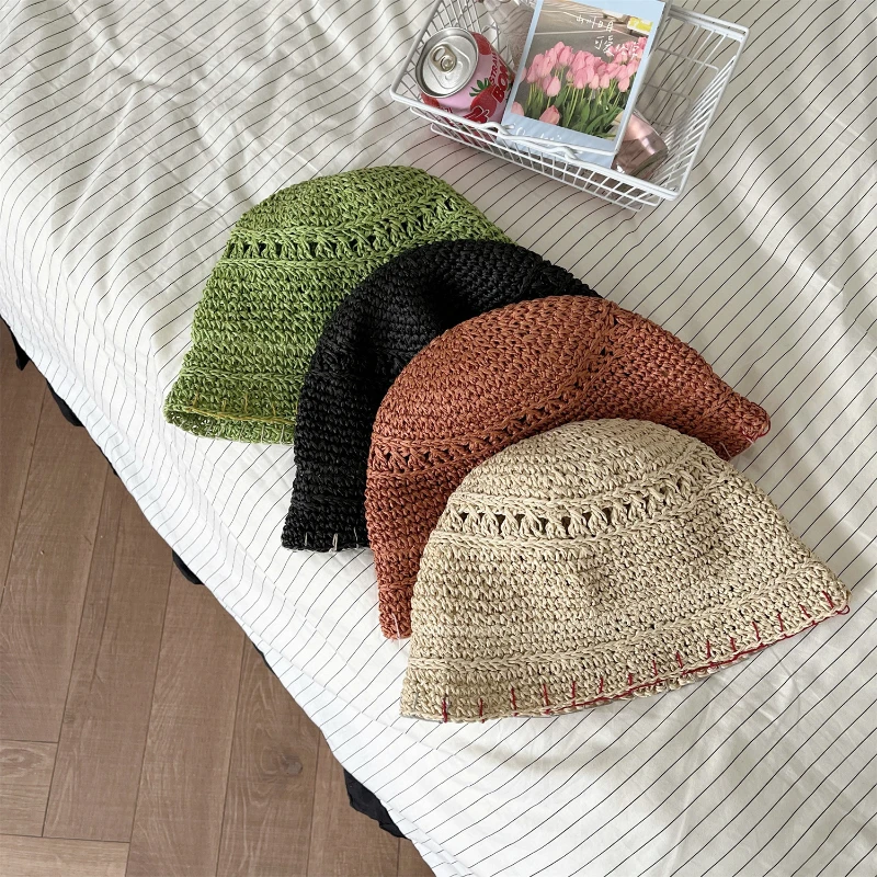 

Summer Paper Straw Woven Straw Fisherman Hat Women Design Fashion Seaside Bucket Hat Casual Foldable Sunscreen Beach Hat