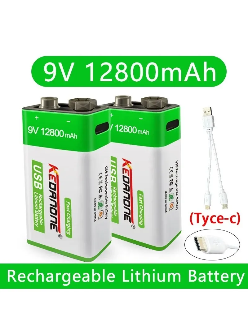 

2022 New 9V 12800mAh Li-ion Rechargeable Battery Micro USB Batteries 9 V Lithium For Smoke Detector Electric Guitar Multimeter