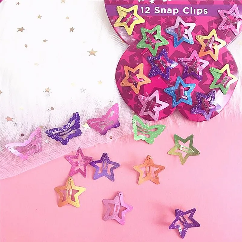 

Hot Sale Mixed Star Butterfly Shape Snap Hair Clip BB Hairpins Metal Barrettes For Baby Children Girls Styling Accessories