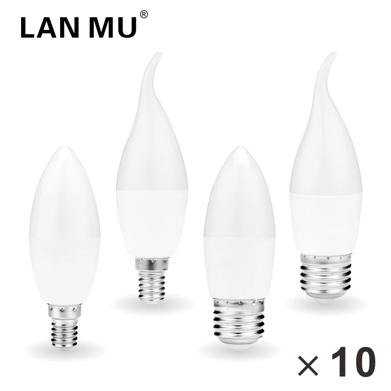 10Pcs/lot Lampara LED Candle Bulb 5W 7W E14 E27 Real Power Led Light AC 220V Bombilla Led Lamp No Flicker Chandelier Lighting