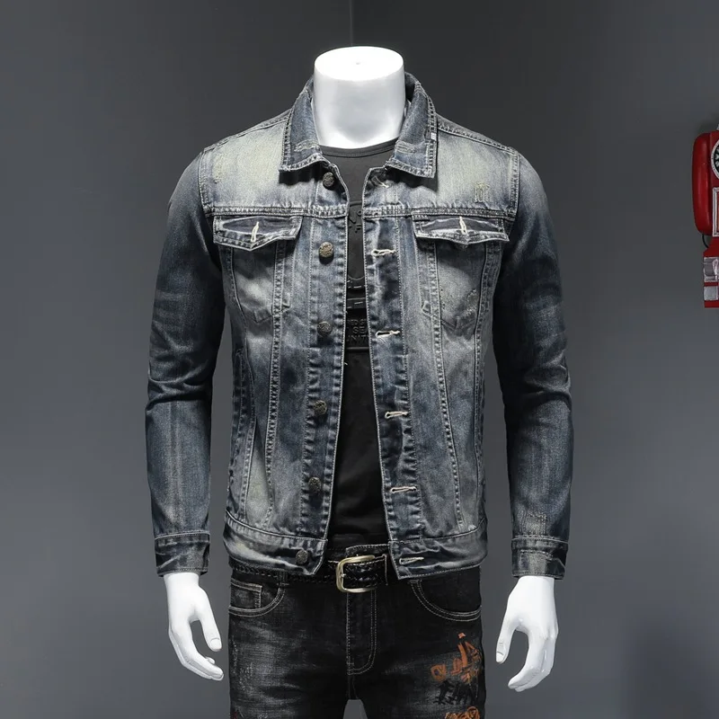 

Spring Autumn Lapel denim Jacket Men Stylish Vintage Denim Coat Men Boutique Button Denim Jacket Men Denim Jacket Men