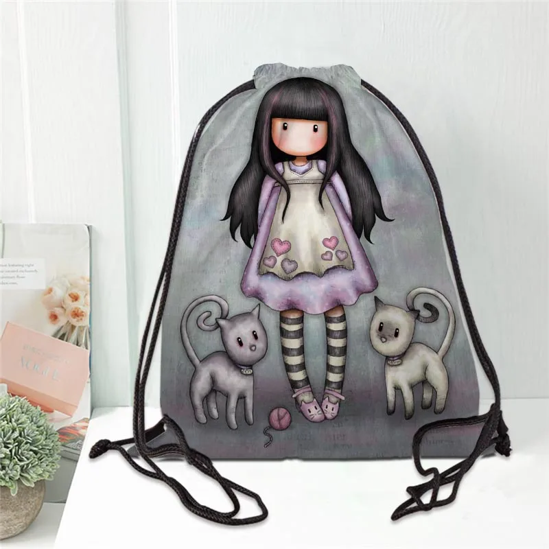 Custom Cartoon Santoro Gorjuss Printing Drawstring Backpack Shoe Bag Travel Beach School Multi-function Satin Drawstring Bags
